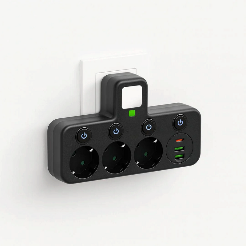 SocketFlow - Steckdosenleiste mit 3 Steckplätzen und USB- sowie Typ-C-Ladeanschlüssen