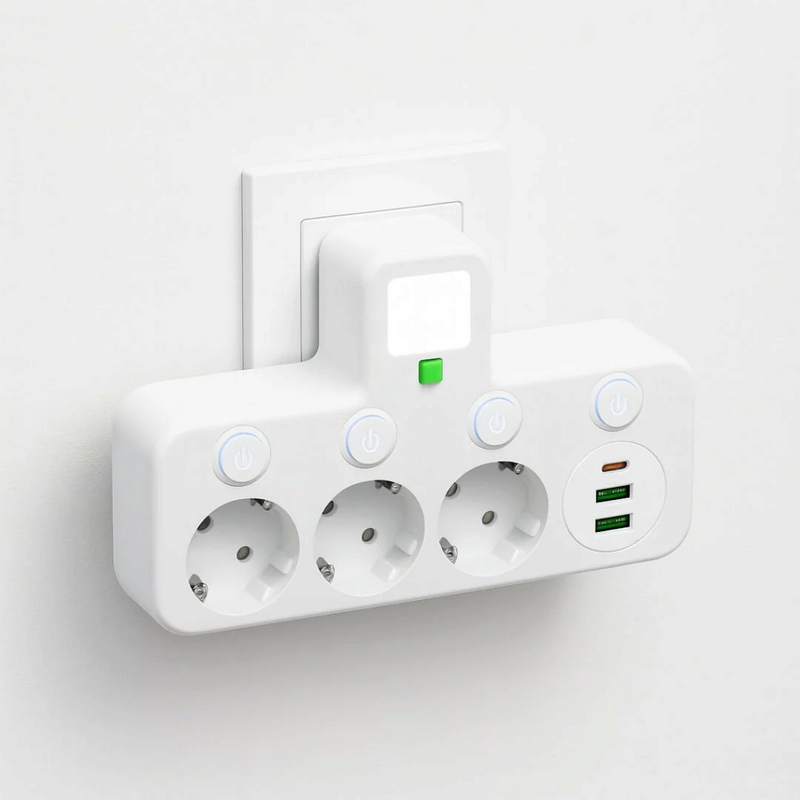SocketFlow - Steckdosenleiste mit 3 Steckplätzen und USB- sowie Typ-C-Ladeanschlüssen
