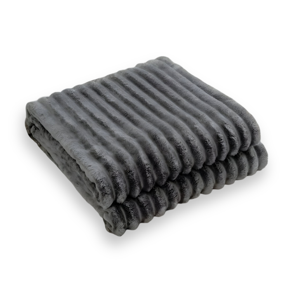 StripyFaux Plaid - Dicke Gerippte Plüschdecke Grau Camel Fleece Decke - Weiche Kuscheldecke