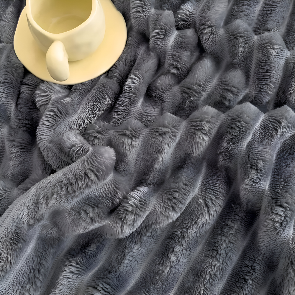 StripyFaux Plaid - Dicke Gerippte Plüschdecke Grau Camel Fleece Decke - Weiche Kuscheldecke