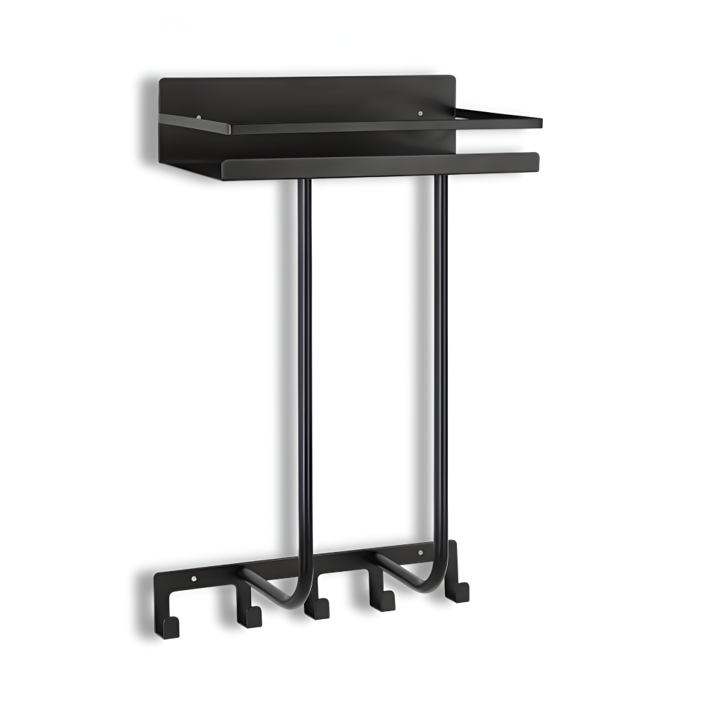 Stilvoller Schwarzer Metall-Handtuchhalter - Wandmontierter Handtuchorganizer mit Ablage und Haken