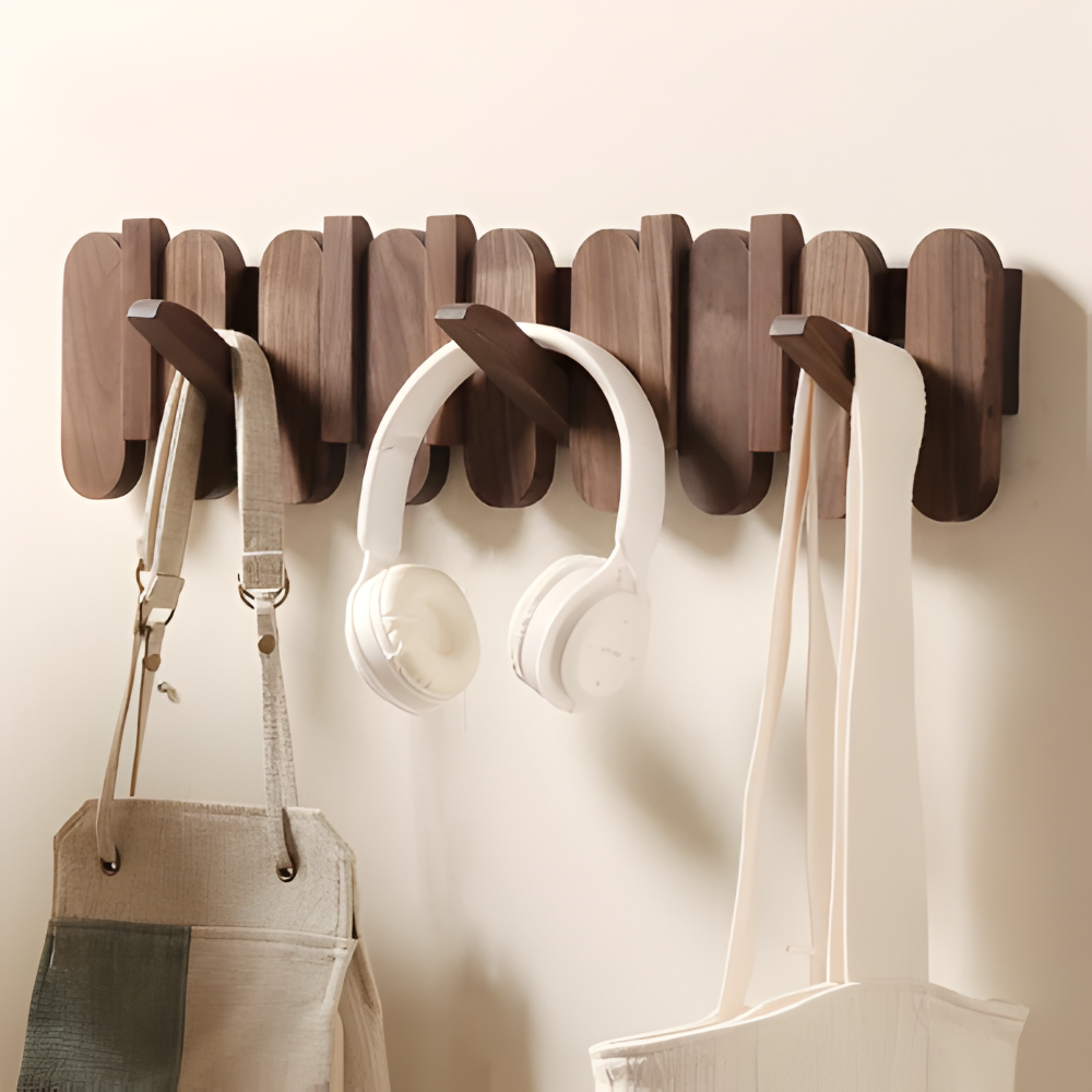 Stilvolle Walnussholz Garderobenständer – Wandhalterung zur Organisation Ihres Zuhauses
