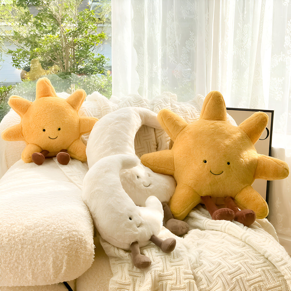 Himmlische Träume: Sonnen- und Mond-Dekokissen