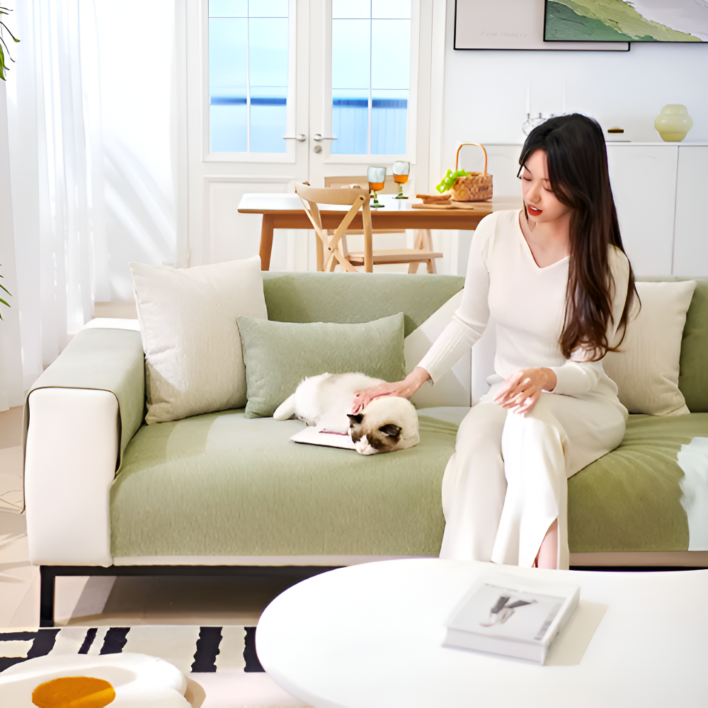 UniQuilted Sofabezug - High Density Chenille Baumwoll Couchbezug mit Rutschfester Silikonrückseite