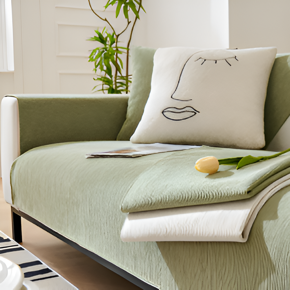 UniQuilted Sofabezug - High Density Chenille Baumwoll Couchbezug mit Rutschfester Silikonrückseite