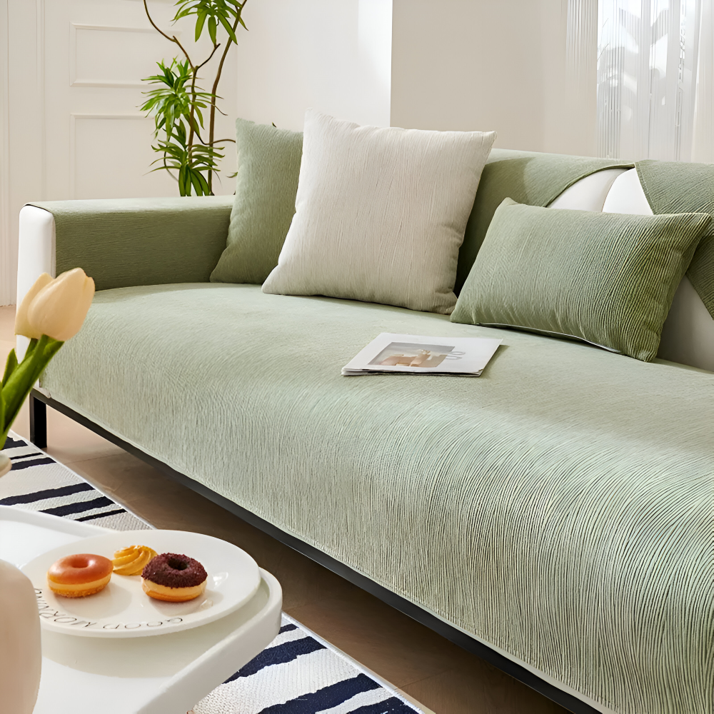 UniQuilted Sofabezug - High Density Chenille Baumwoll Couchbezug mit Rutschfester Silikonrückseite