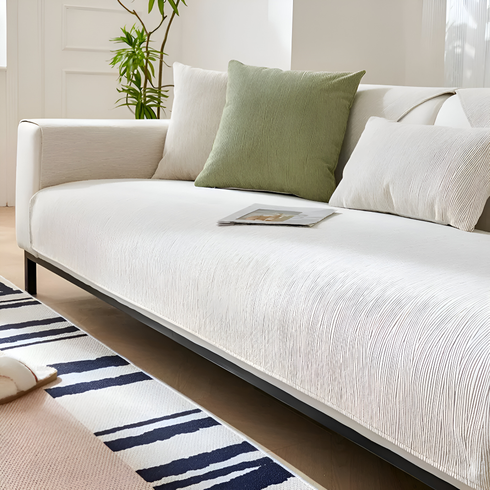 UniQuilted Sofabezug - High Density Chenille Baumwoll Couchbezug mit Rutschfester Silikonrückseite