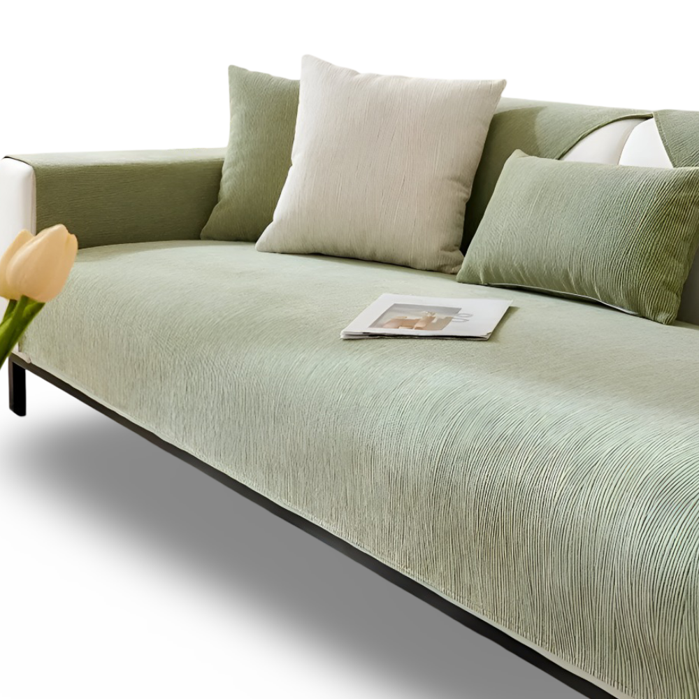 UniQuilted Sofabezug - High Density Chenille Baumwoll Couchbezug mit Rutschfester Silikonrückseite