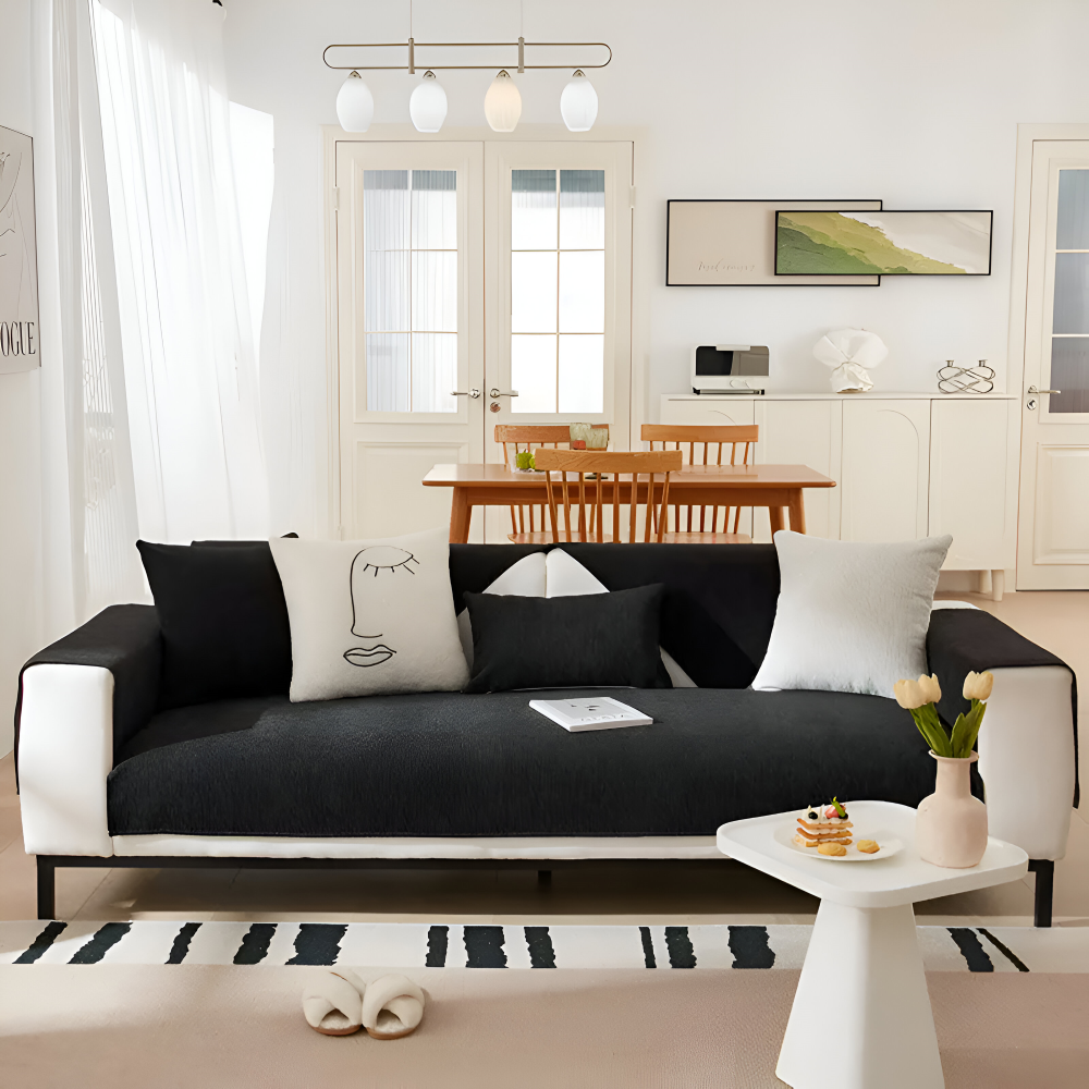 UniQuilted Sofabezug - High Density Chenille Baumwoll Couchbezug mit Rutschfester Silikonrückseite