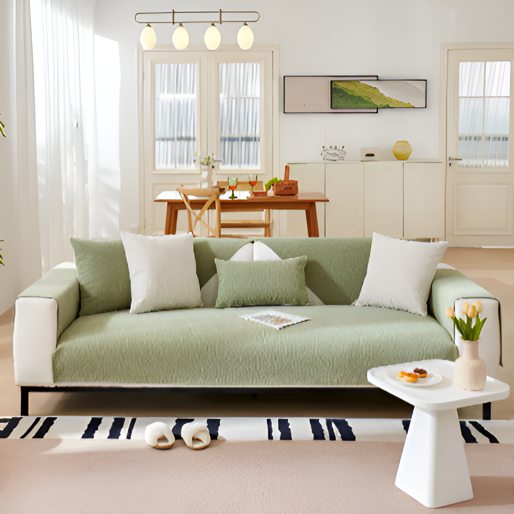 UniQuilted Sofabezug - High Density Chenille Baumwoll Couchbezug mit Rutschfester Silikonrückseite