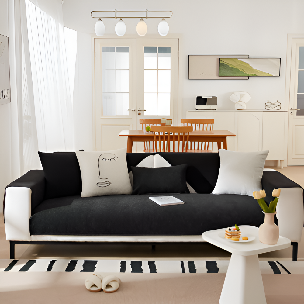 UniQuilted Sofabezug - High Density Chenille Baumwoll Couchbezug mit Rutschfester Silikonrückseite