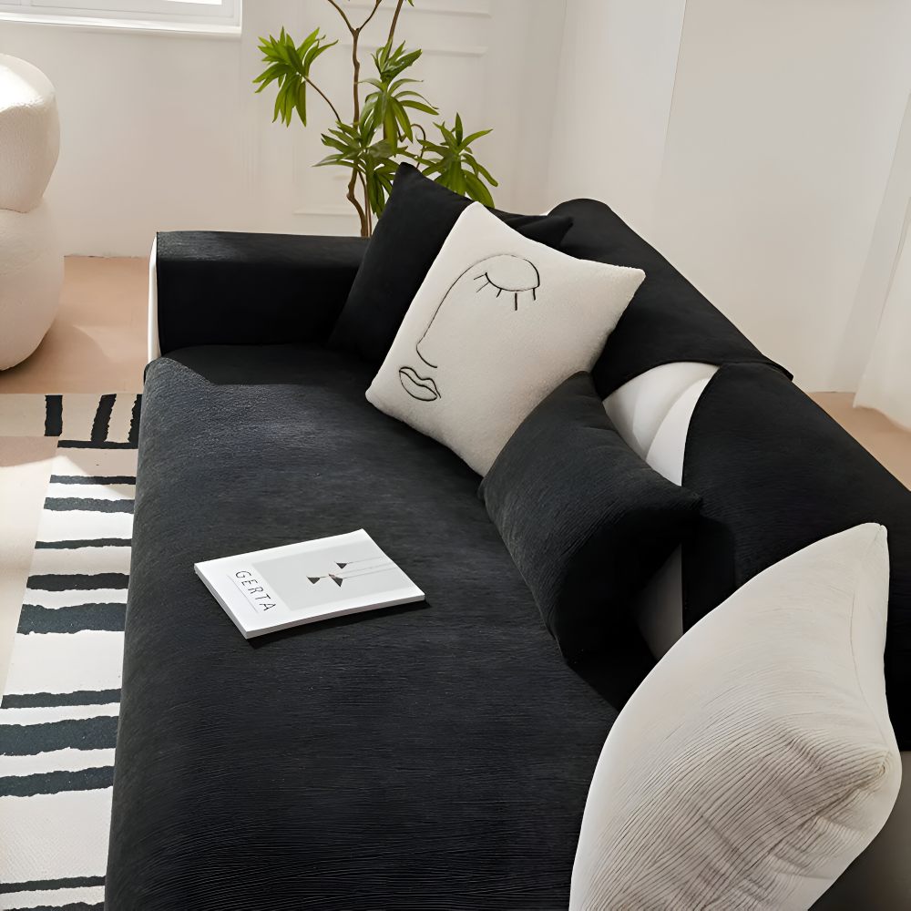 UniQuilted Sofabezug - High Density Chenille Baumwoll Couchbezug mit Rutschfester Silikonrückseite