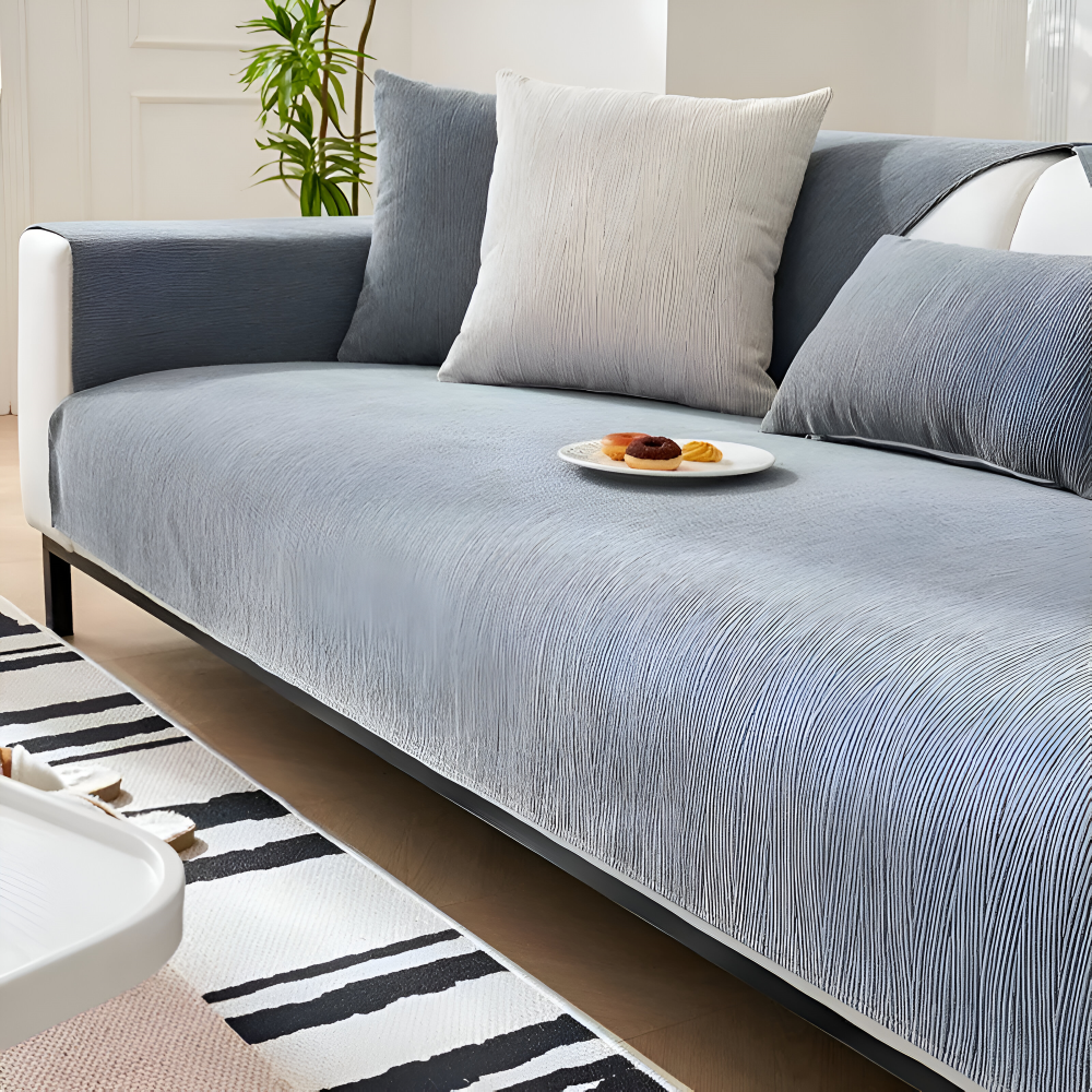 UniQuilted Sofabezug - High Density Chenille Baumwoll Couchbezug mit Rutschfester Silikonrückseite