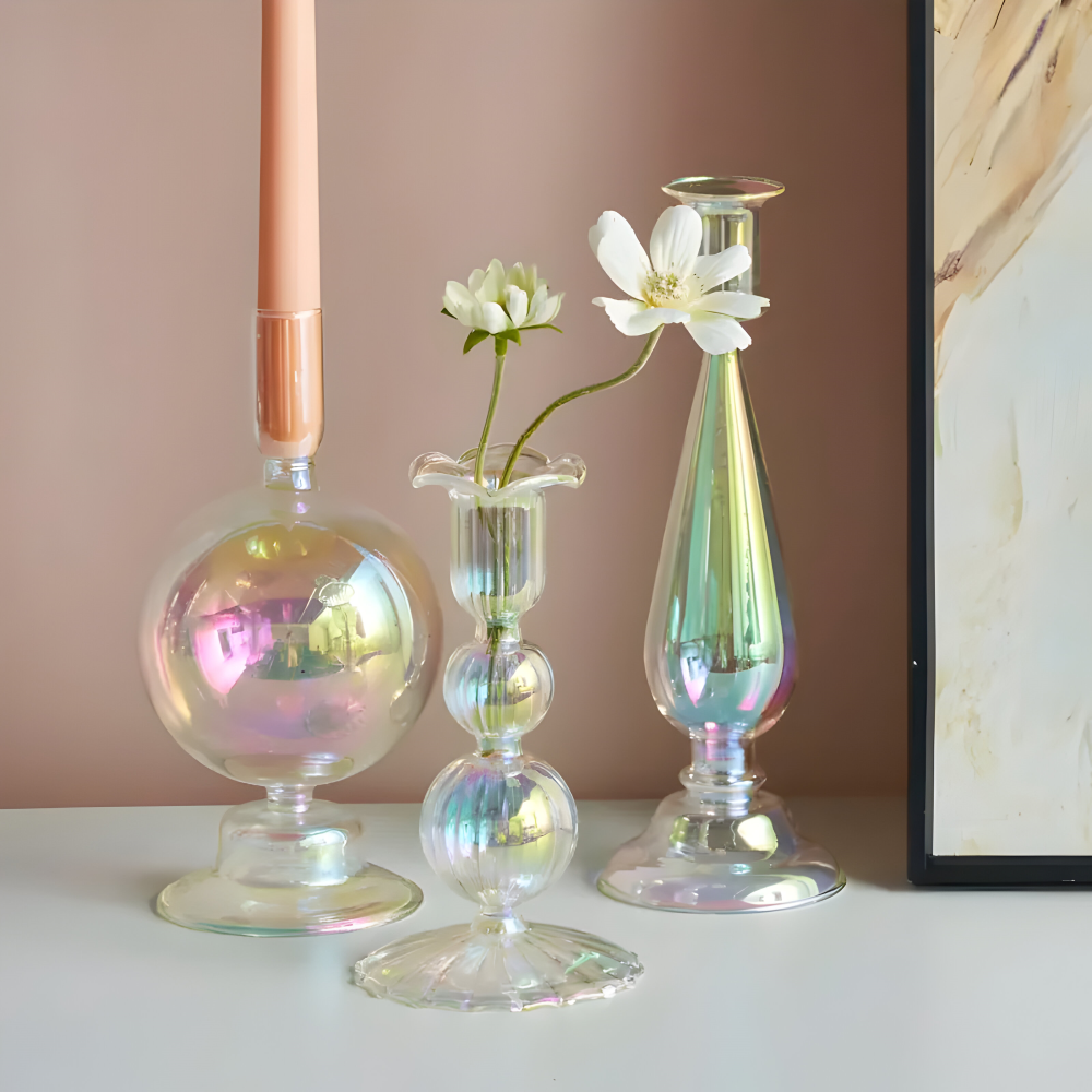 Kunstglas - Kerzenhalter regenbogenfarben