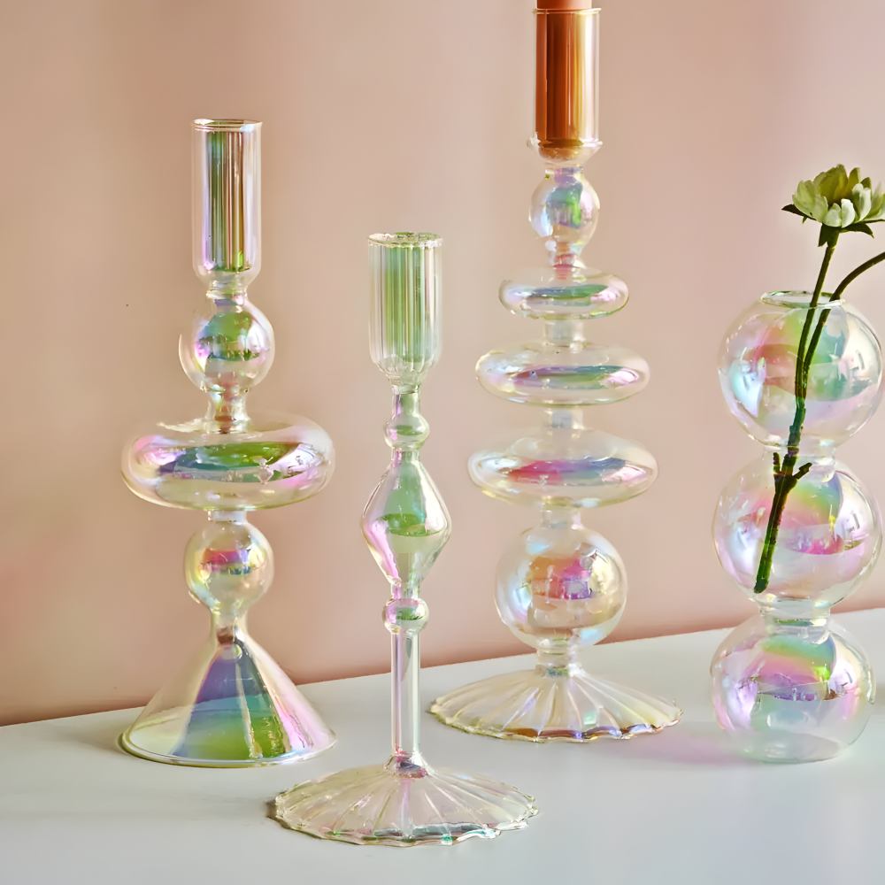 Kunstglas - Kerzenhalter regenbogenfarben