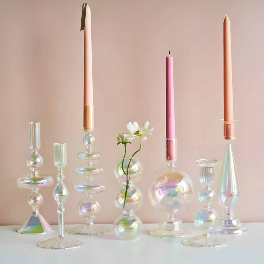 Kunstglas - Kerzenhalter regenbogenfarben