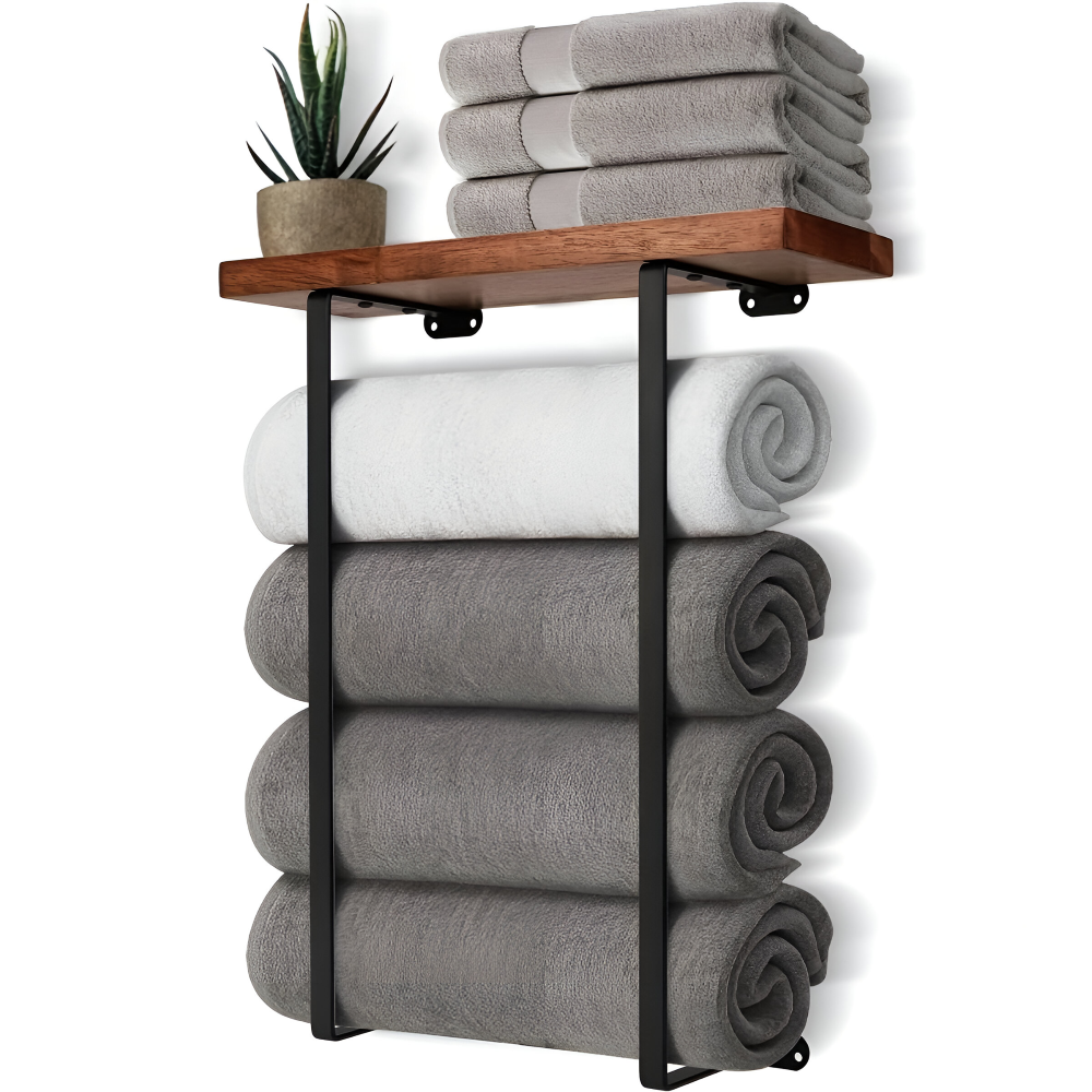 Wandmontierter Doppelstangen Handtuchhalter - Bohrfreien Eisenholz Handtuchhalter für Badezimmer