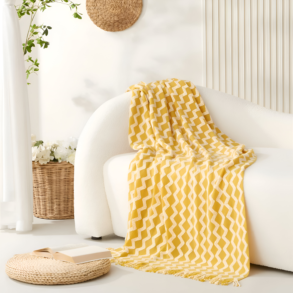 Wavi - Plaid - Kuscheldecke Boho Wellenmuster mit Quasten