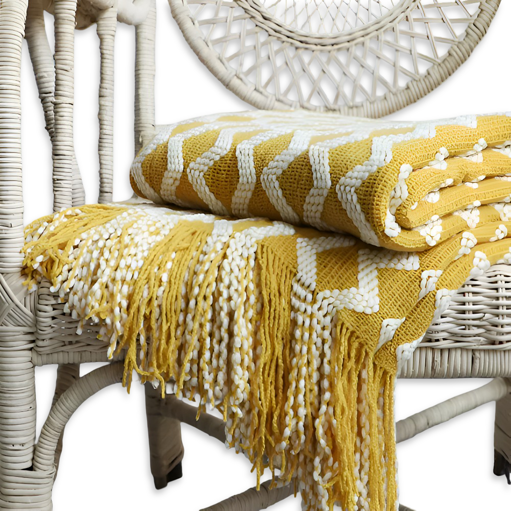 Wavi - Plaid - Kuscheldecke Boho Wellenmuster mit Quasten