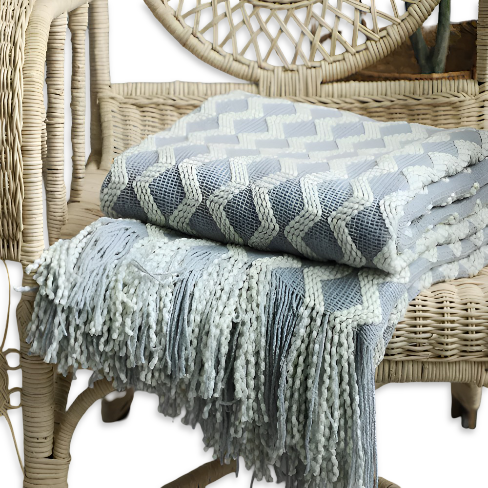 Wavi - Plaid - Kuscheldecke Boho Wellenmuster mit Quasten