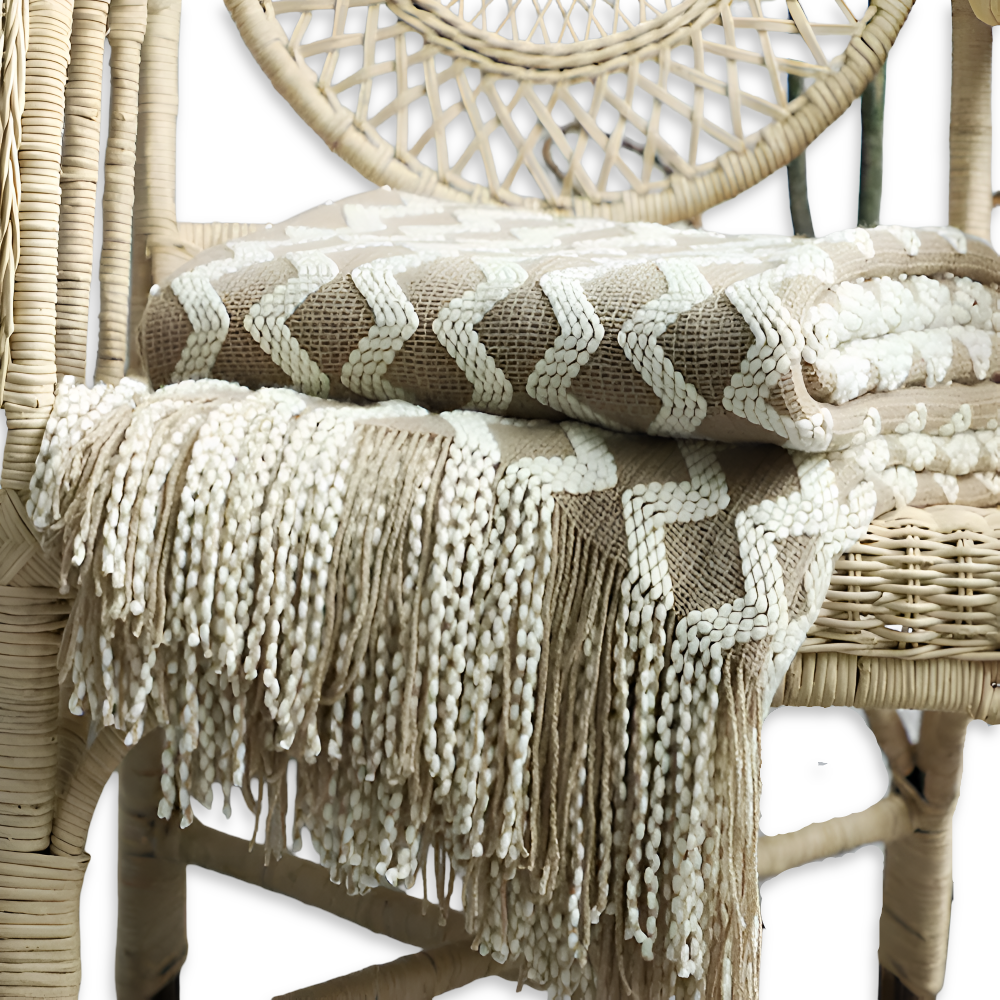Wavi - Plaid - Kuscheldecke Boho Wellenmuster mit Quasten