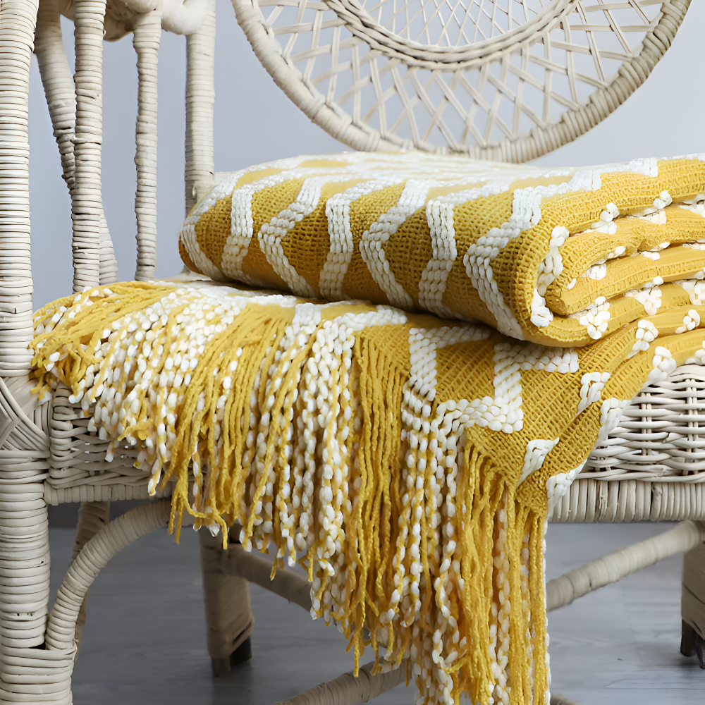 Wavi - Plaid - Kuscheldecke Boho Wellenmuster mit Quasten