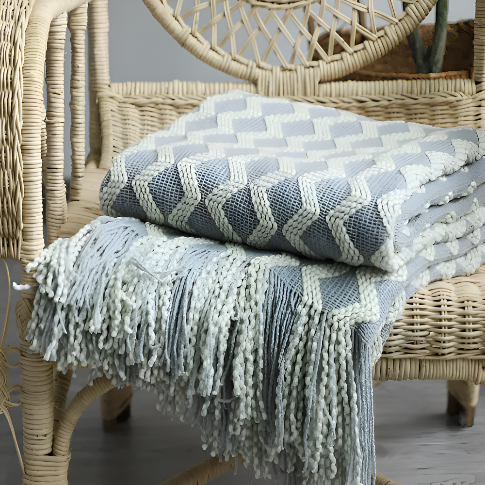 Wavi - Plaid - Kuscheldecke Boho Wellenmuster mit Quasten