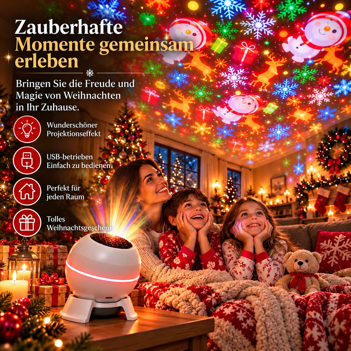 Projektiva – Weihnachtsprojektor mit beweglichen Festtagsmotiven