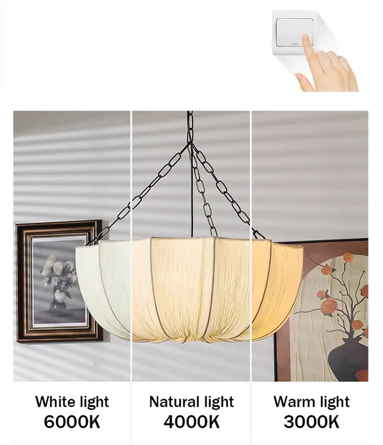 Lucero - Wabi-Sabi Stoff-Pendelleuchte in Beige mit 3 LEDs