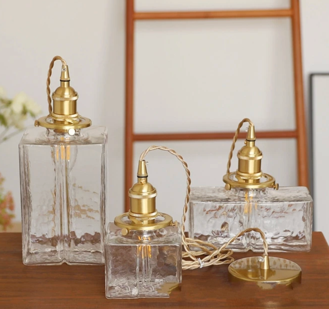 Fatima - Retro-Glaspendelleuchte mit Goldkabel