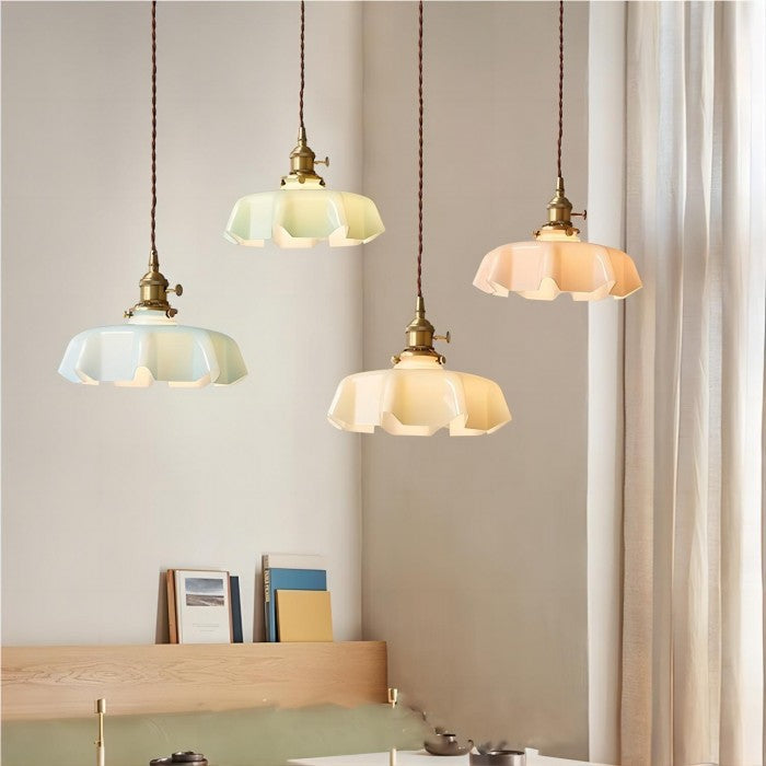 Aurela - Retro-Pendelleuchte in Blumenform aus Glas,
