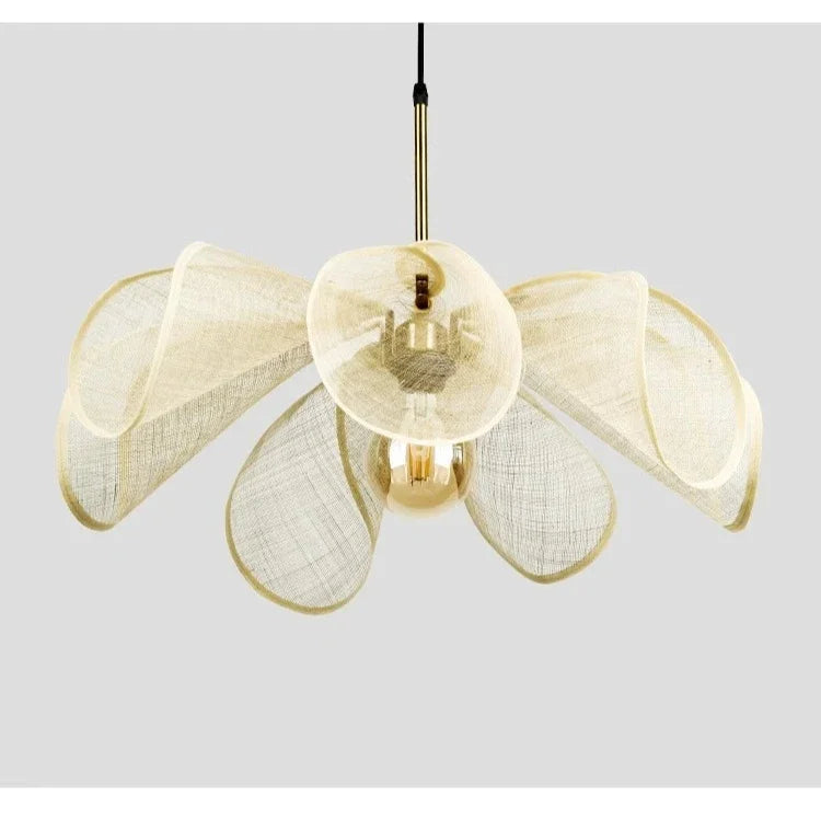 SabiFlora - Stoff-Hängelampe Wabi-Sabi Blumenform, E27 LED