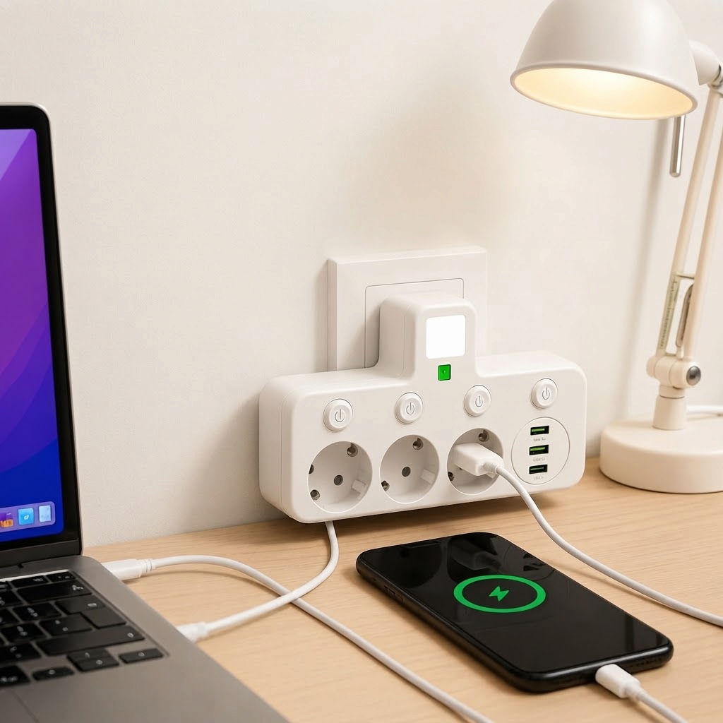VoltBridge - Steckdosenleiste mit 3 Steckplätzen, USB- und Typ-C-Anschlüssen