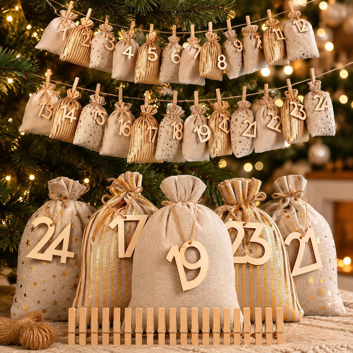 Giftloop – DIY-Adventskalender mit 24 nummerierten Säckchen zum Befüllen
