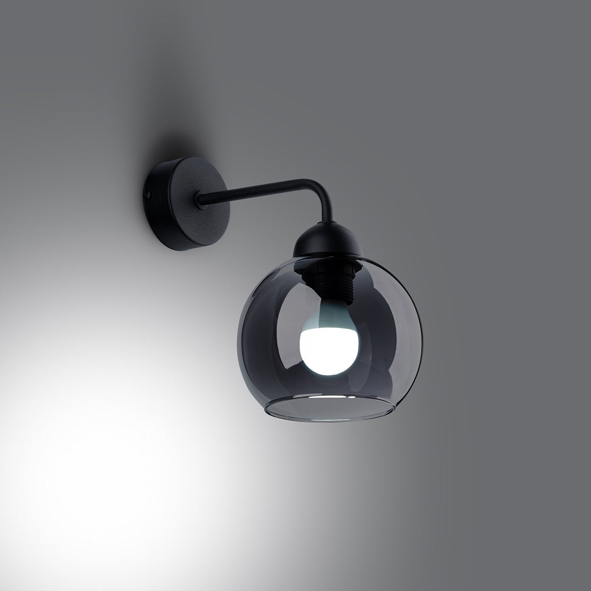 ALINO - 1 Wandleuchte, schwarz mit getöntem Glasschirm