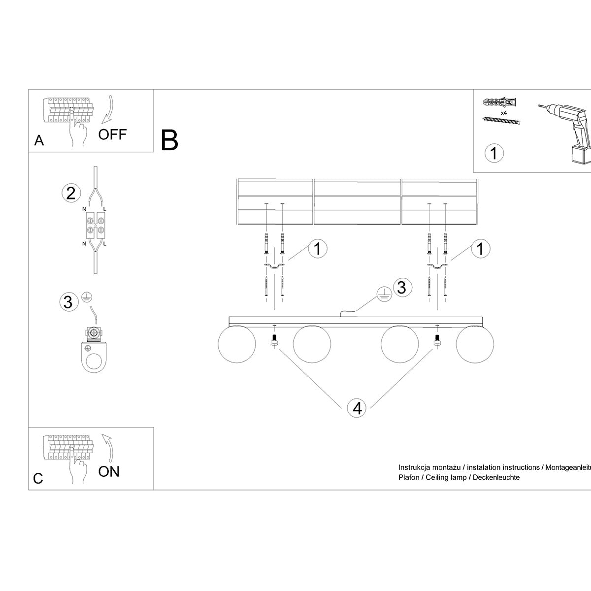 YOLI - 4 Deckenleuchte, schwarz