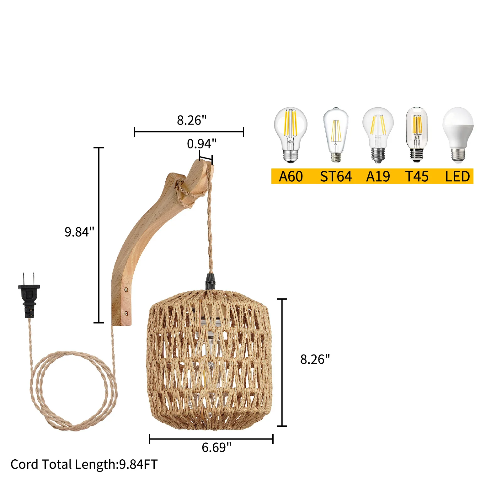 Handgeflochtene - Wandleuchte aus Bambus-Rattan