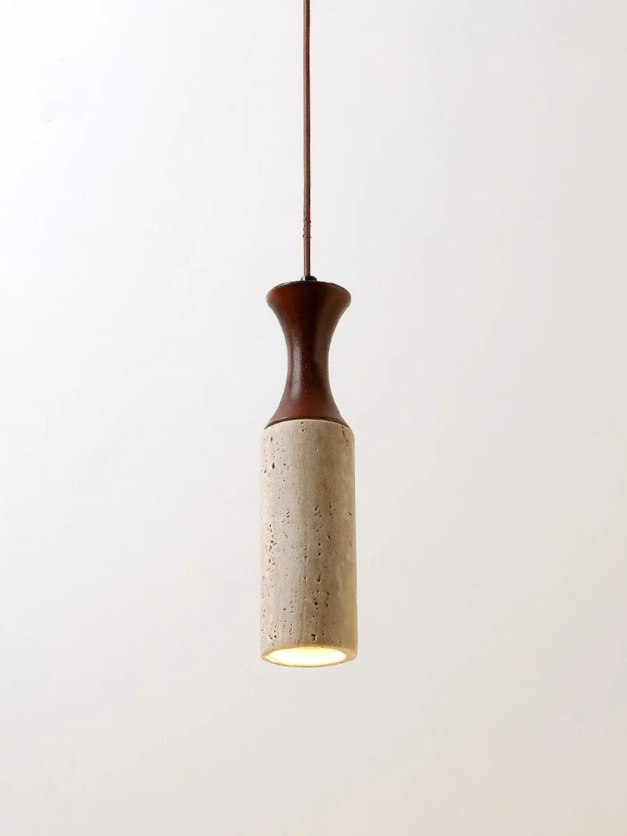 Wabi - Sabi Pendelleuchte aus Travertin und Holz
