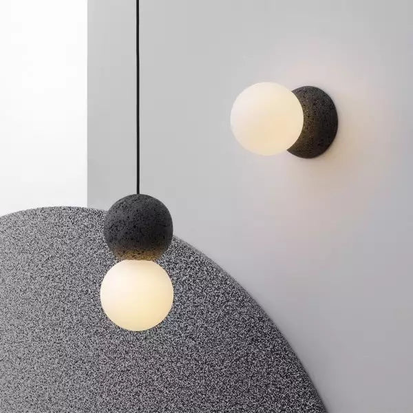 Geometrische - Pendelleuchte aus Sandstein und Glas