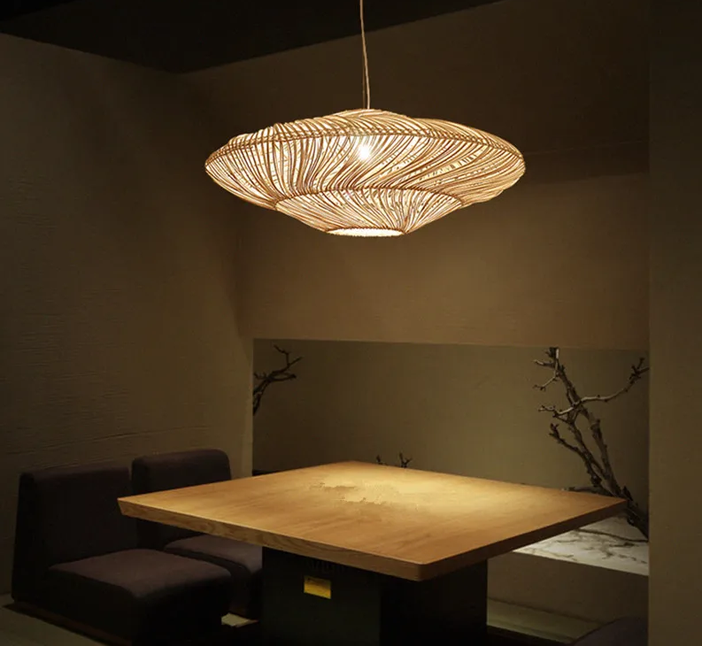 Japanische - Wabi-Sabi-Rattan-UFO-Pendelleuchte E27