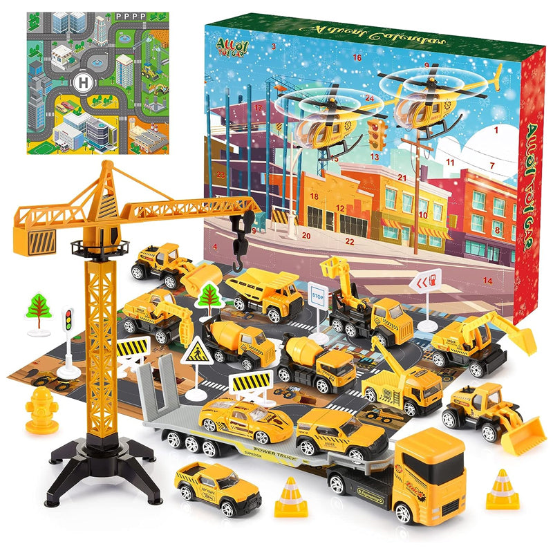BuildQuest - Bau-Adventskalender mit Spielzeugfahrzeugen und Zubehör