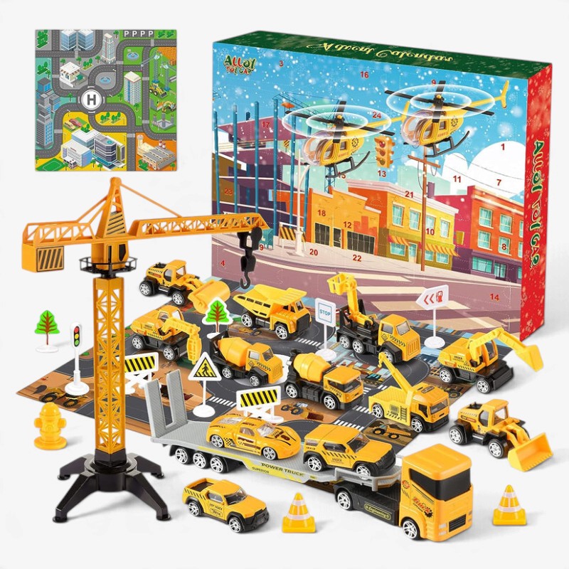 BuildQuest - Bau-Adventskalender mit Spielzeugfahrzeugen und Zubehör