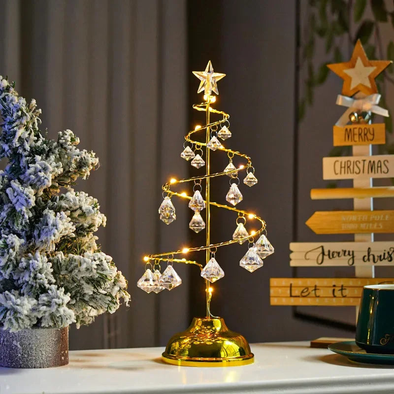Quelix - LED-Weihnachtsbaum-Tischleuchte mit Kristallmotiv