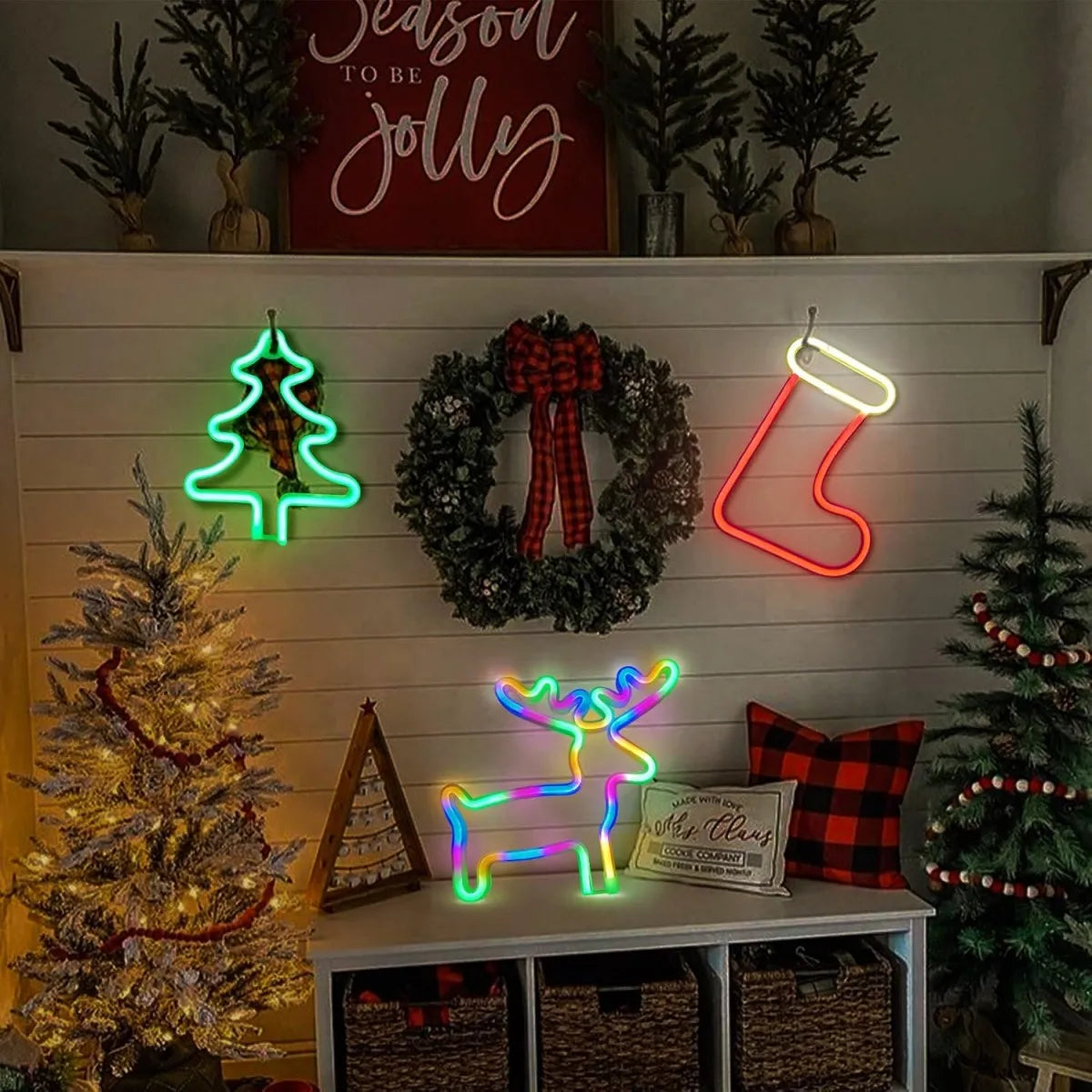 Rentier-Strumpfbaum - LED-Neon-Weihnachtsdekoration