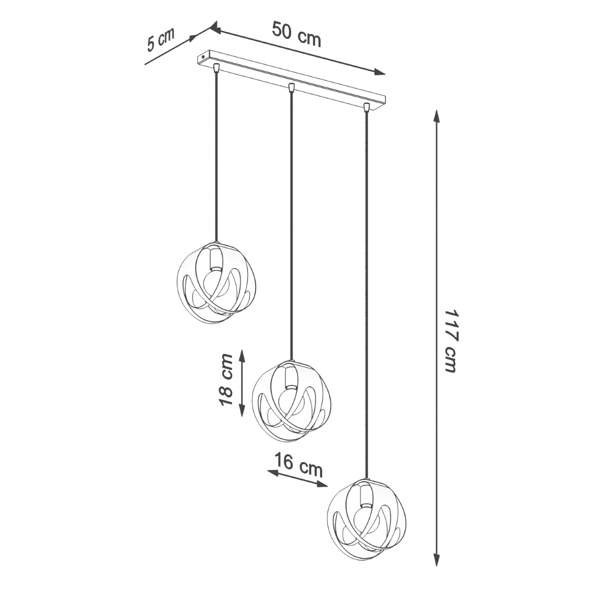 Lucero - Dreiflammige Pendelleuchte, weiß, 117 cm, aus Stahl