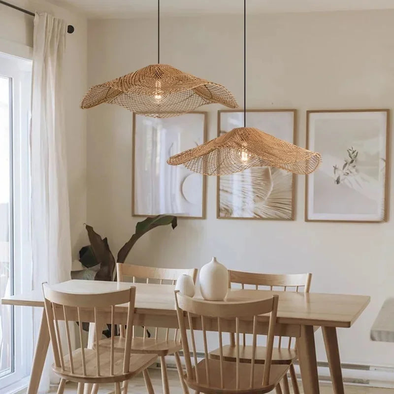 Handgewebte - Rotan-Pendelleuchte, beige