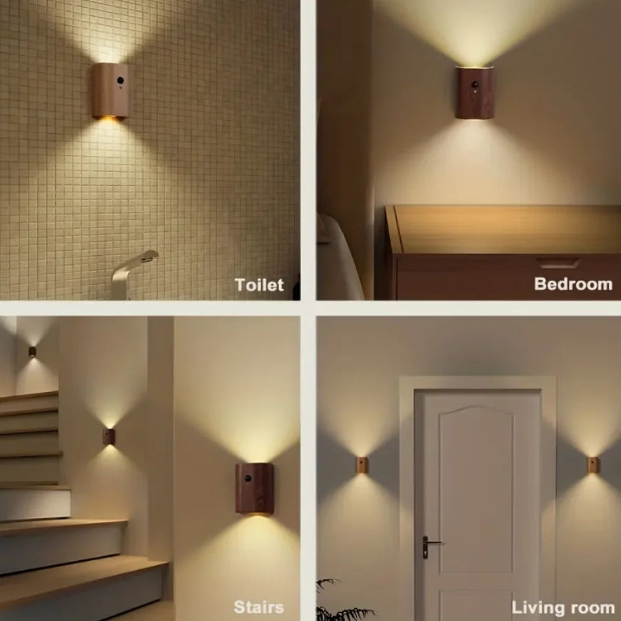 LumiHout - Wandlampe Holz mit Bewegungsmelder, Up & Down LED