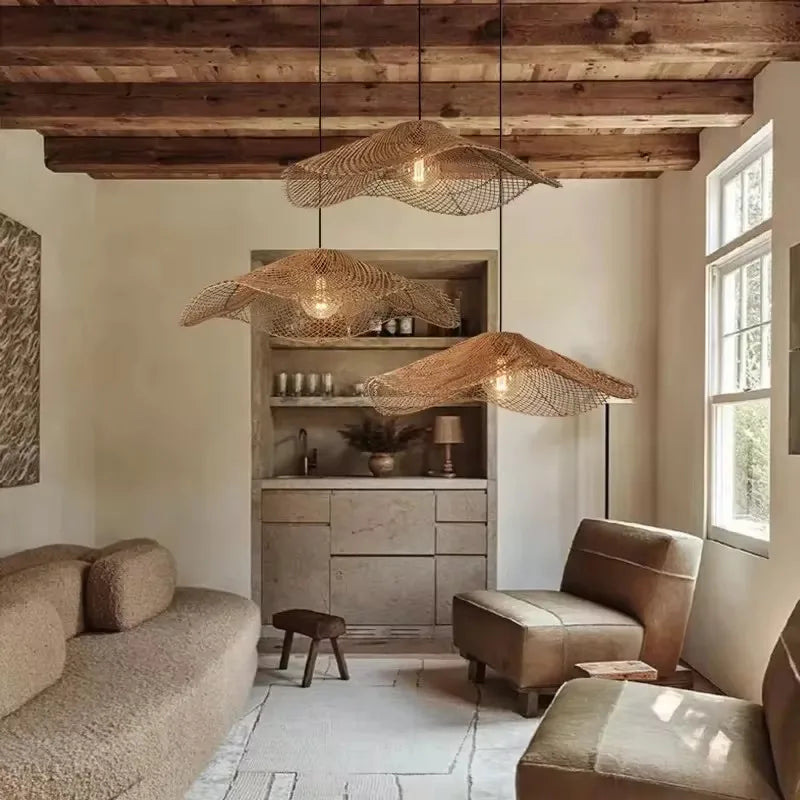 Handgewebte - Rotan-Pendelleuchte, beige
