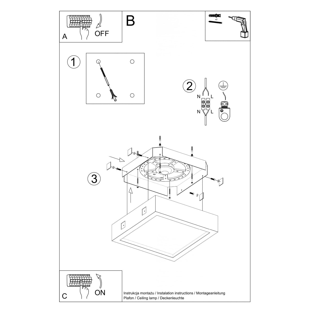 Quadratische - Deckenleuchte aus Beton