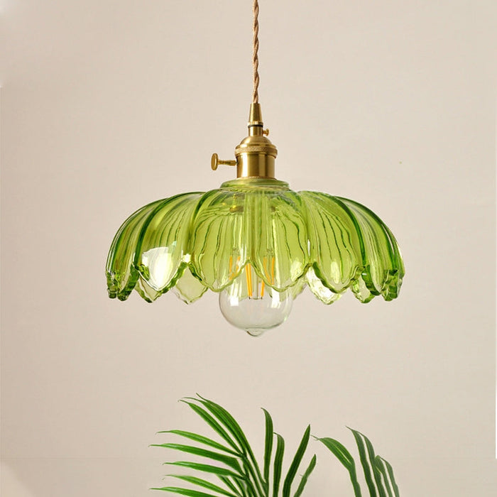 Aurela - Vintage-Pendelleuchte in Glasblume mit Blaseneffekt